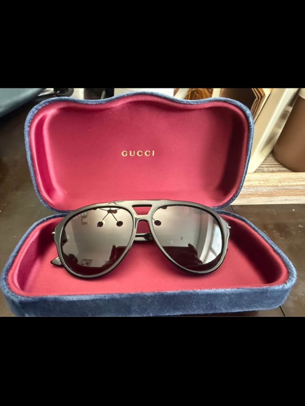 Gucci Black Aviator Sunglasses with Red Velvet Case